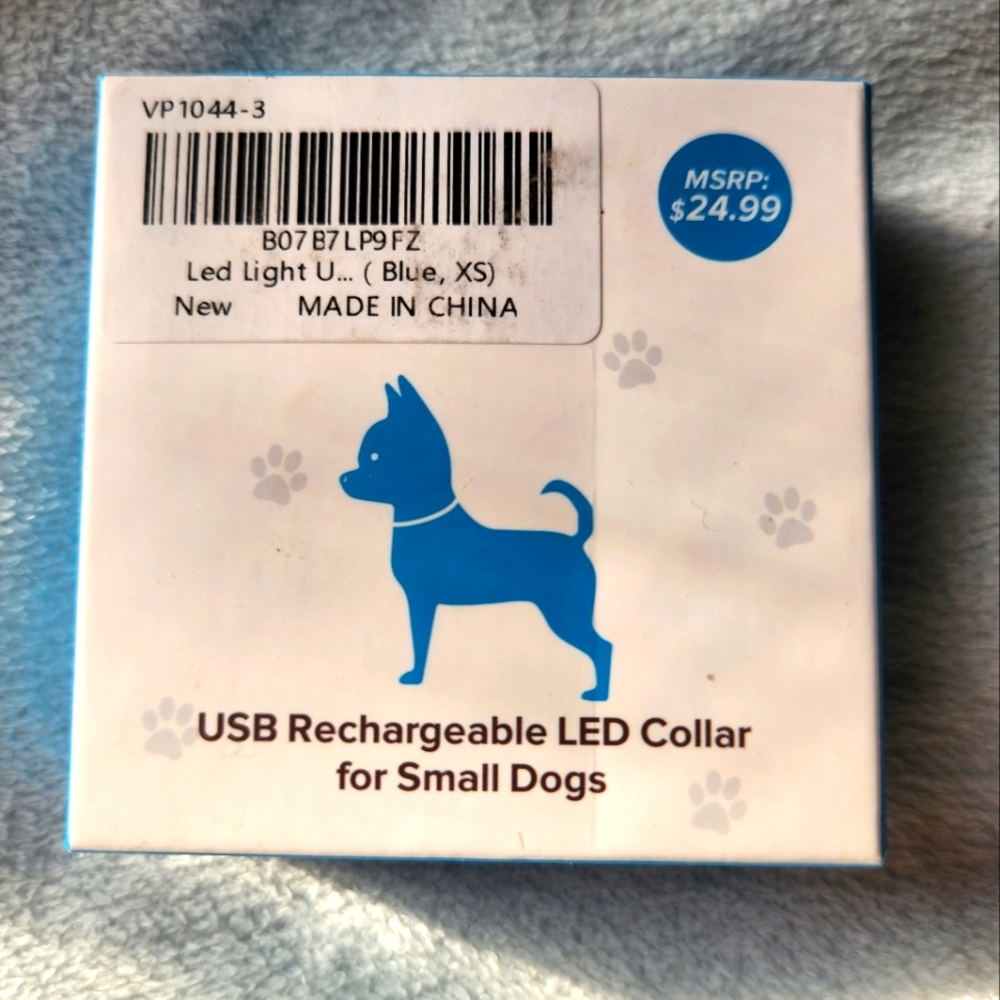 Blue, LED collar for small dogs